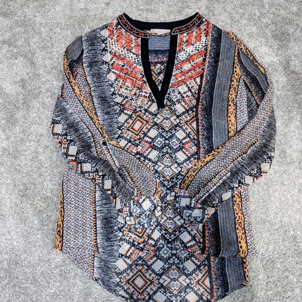 L. S. Button up sleeves.  Multi Clr Prt - NICE!